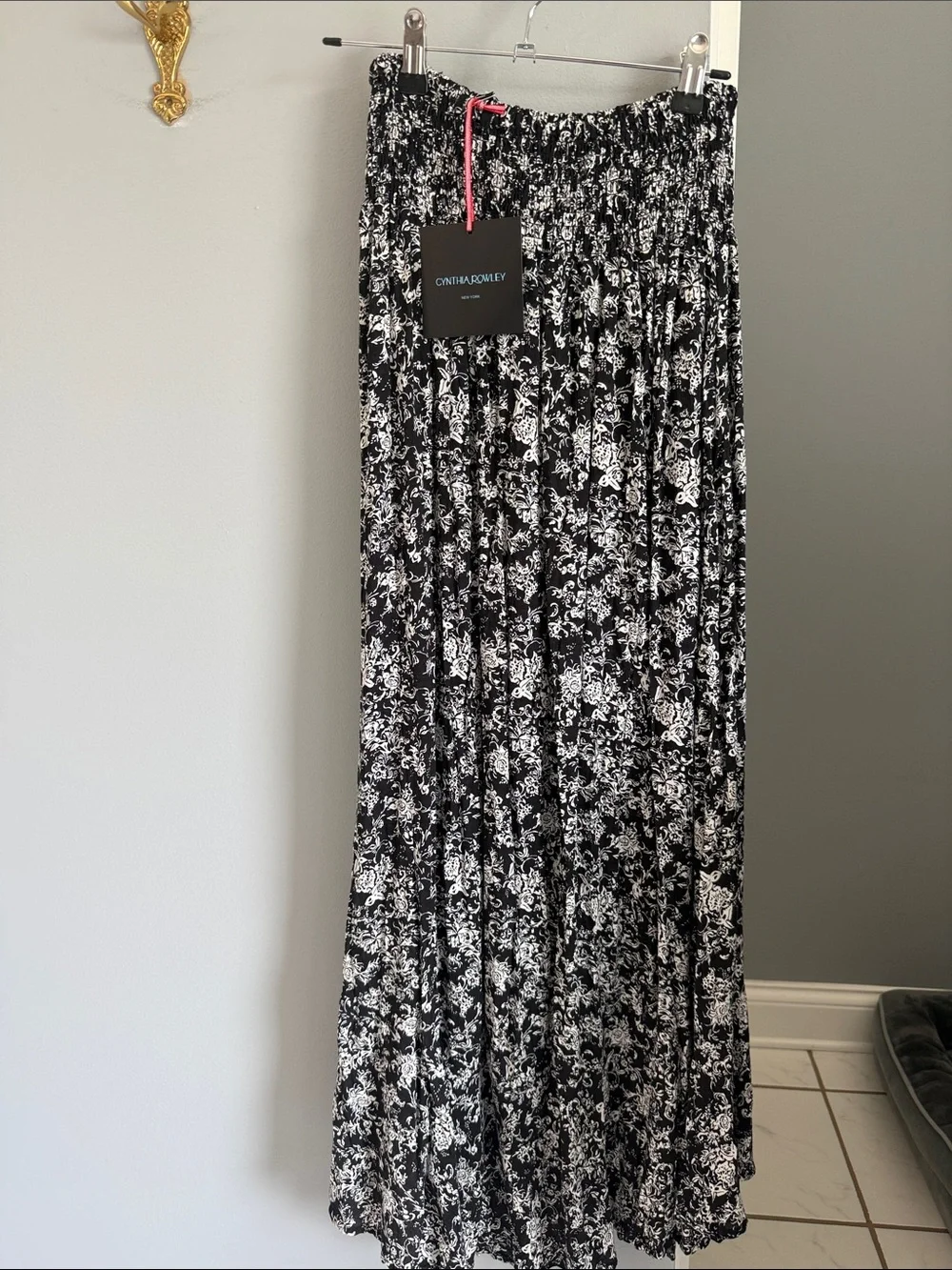 Cynthia Rowley Black & White Floral Tiered Maxi Skirt